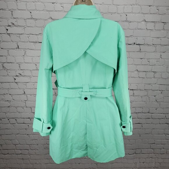 New York & Company Green Belted Double Breasted Trench Pea Coat Jacket Large L - Picture 2 of 16